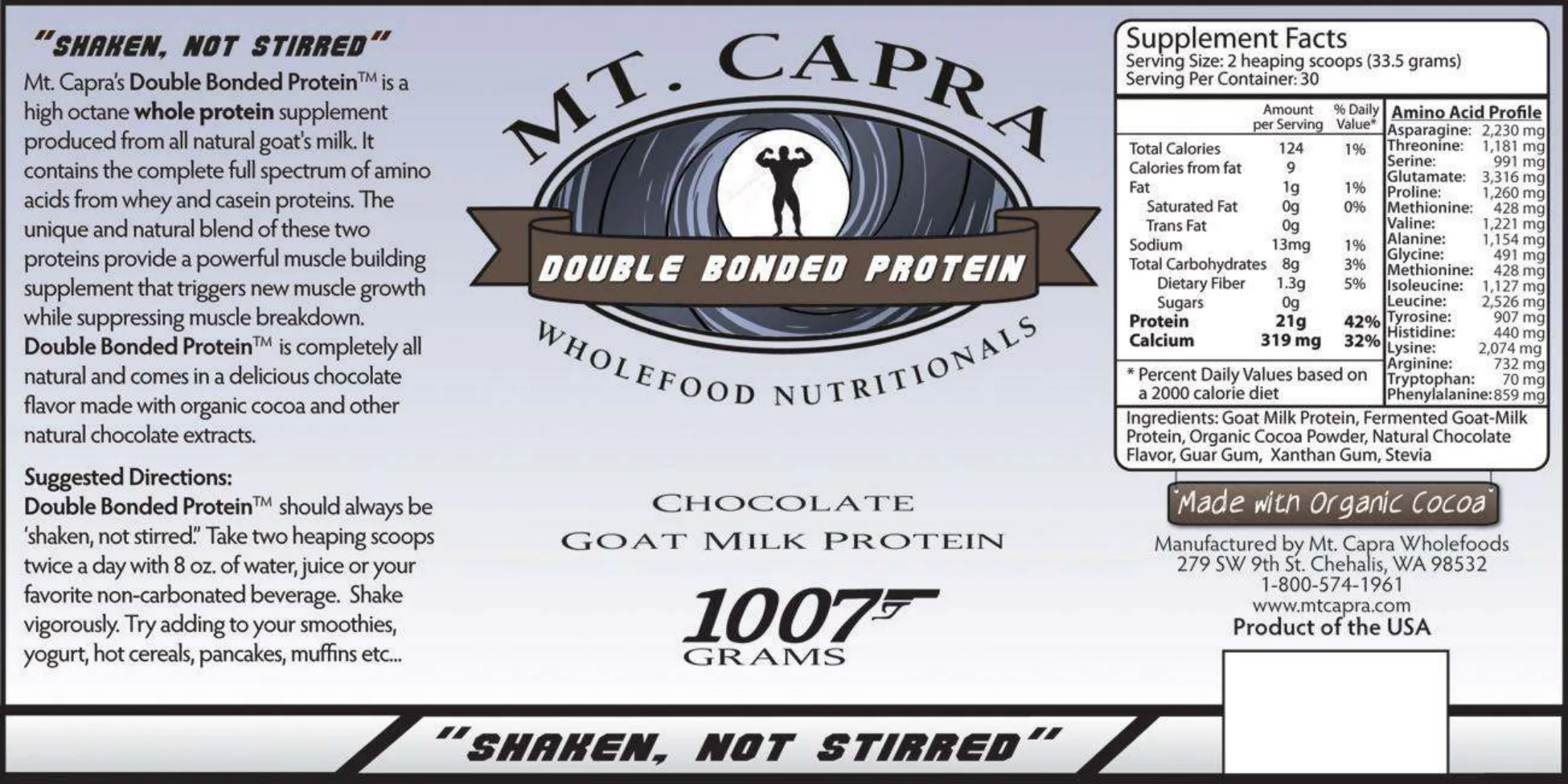 Label for Double Bonded Protein Chocolate