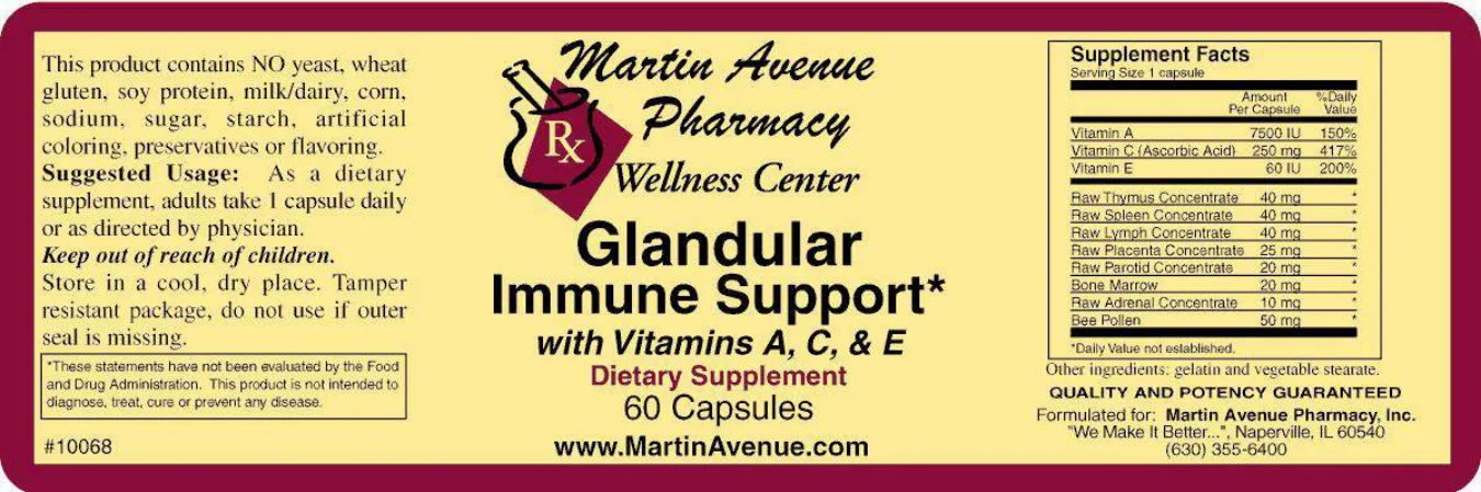 Label for Glandular Immune Support With Vitamins A, C, & E