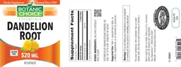 Label for Dandelion Root 520 mg
