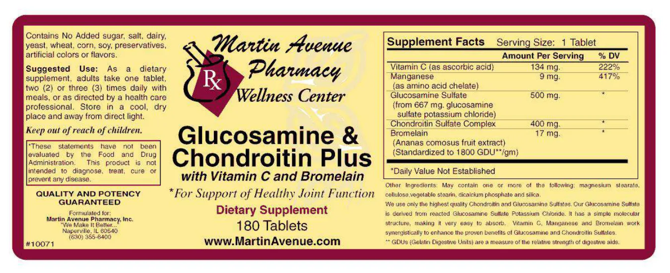 Label for Glucosamine & Chondroitin Plus With Vitamin C And Bromelain