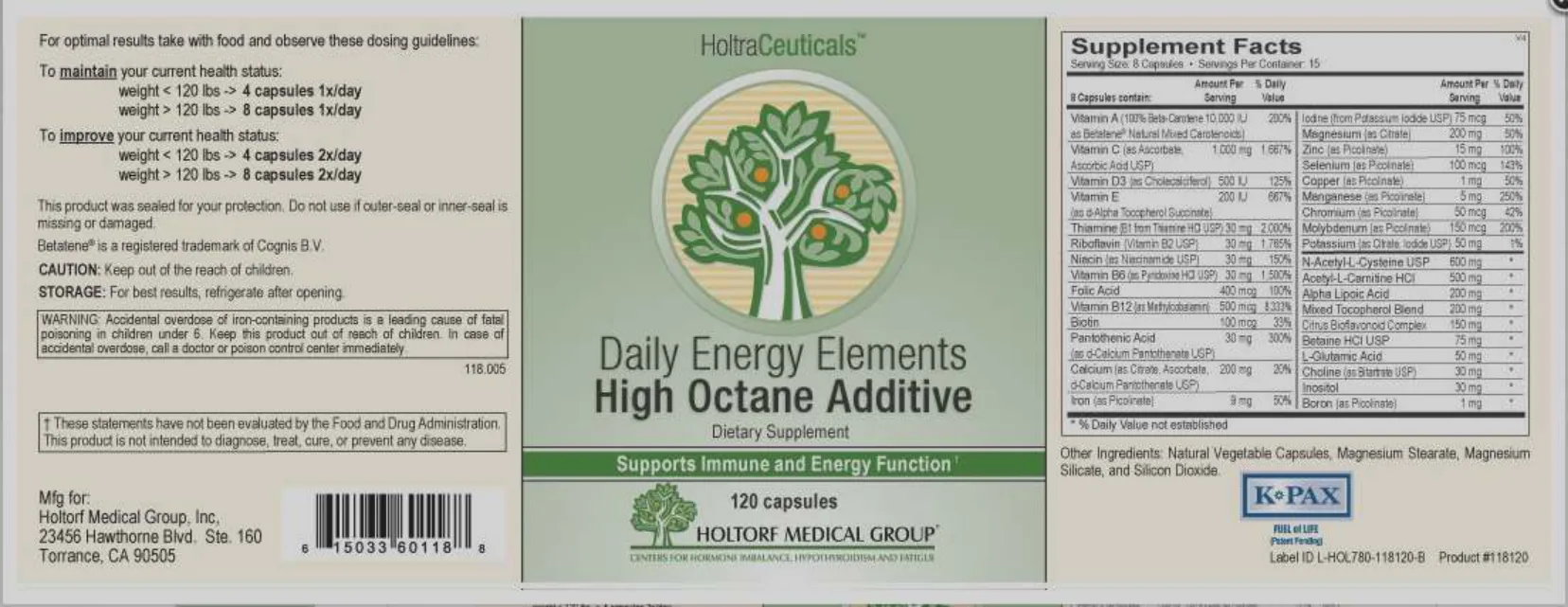 Label for Daily Energy Elements High Octane Additive