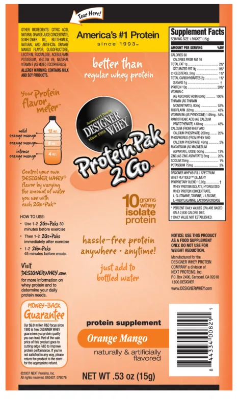 Label for ProteinPak 2 Go Orange Mango
