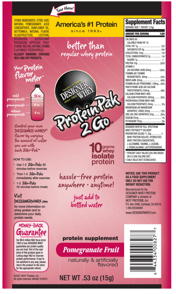 Label for ProteinPak 2 Go Pomegranate Fruit