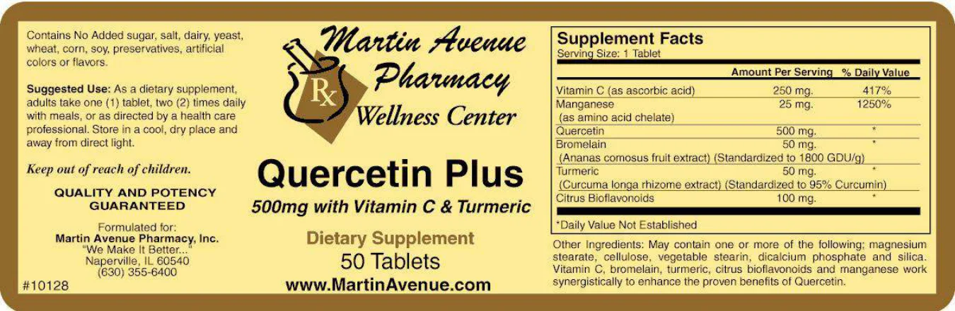 Label for Quercetin Plus 500 mg with Vitamin C & Turmeric