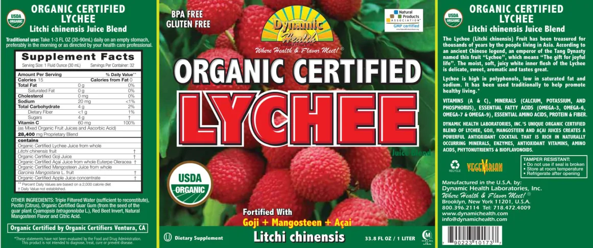 Label for Organic Certified Lychee Juice Blend