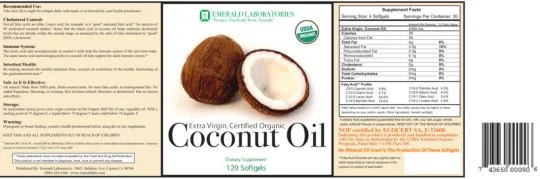 Label for Extra Virgin, Certified Organic Coconut Oil