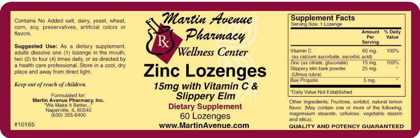 Label for Zinc Lozenges 15 mg with Vitamin C & Slippery Elm