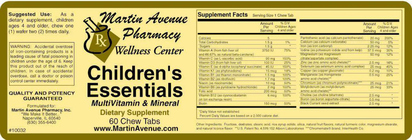 Label for Children's Essentials Multivitamin & Mineral