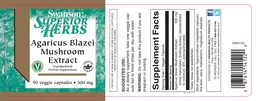 Label for Agaricus Blazei Mushroom Extract 500 mg