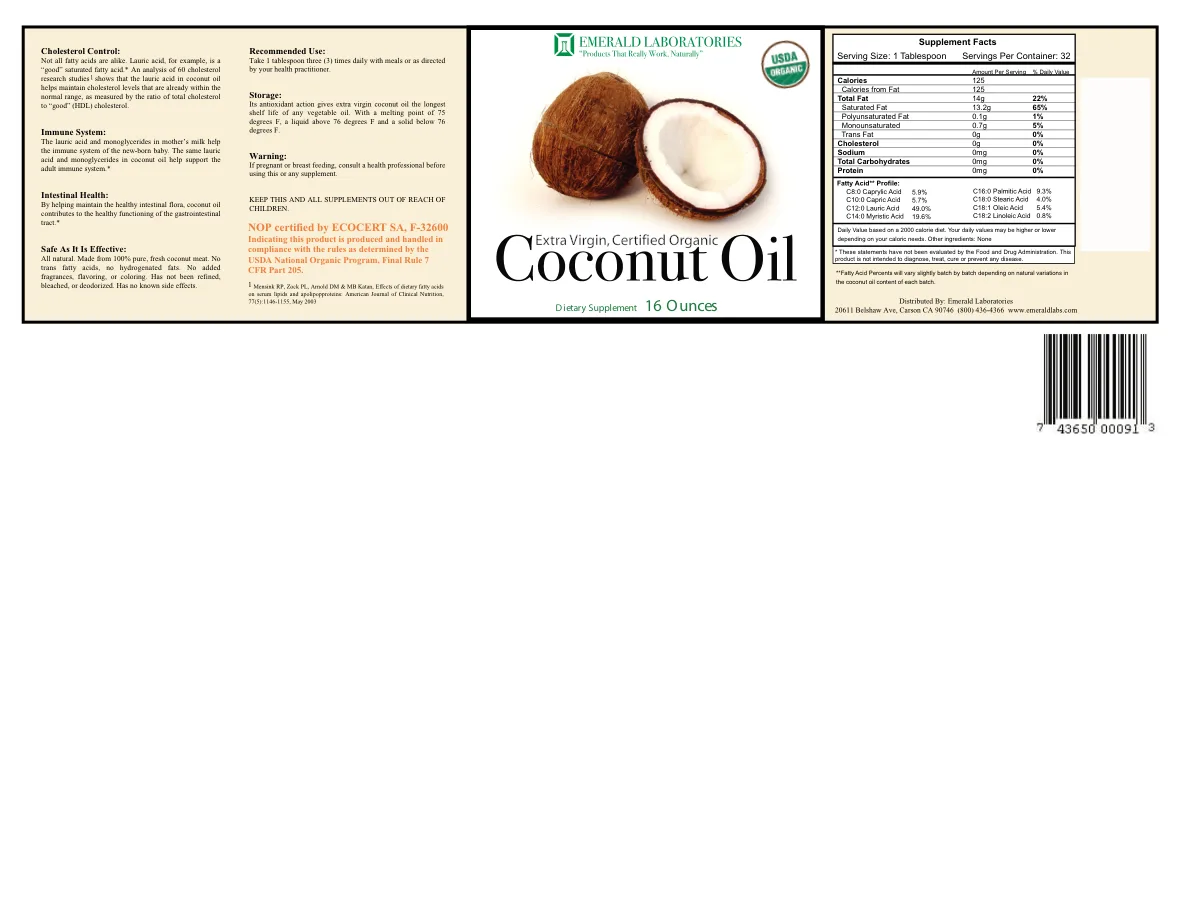 Label for Extra Virgin, Certified Organic Coconut Oil
