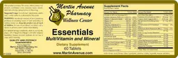 Label for Essentials Multivitamin And Mineral