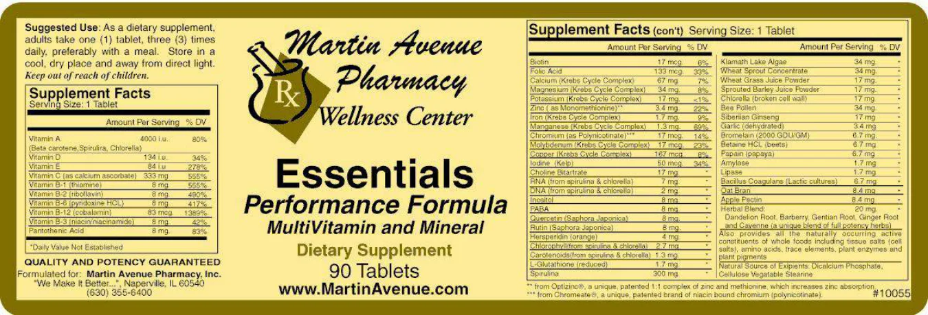 Label for Essentials Perfomance Formula MultiVitamin And Mineral