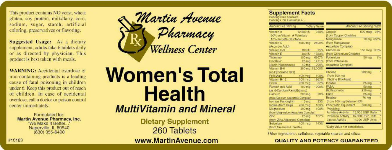 Label for Women's Total Health MultiVitamin And Mineral