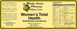 Label for Women's Total Health MultiVitamin And Mineral