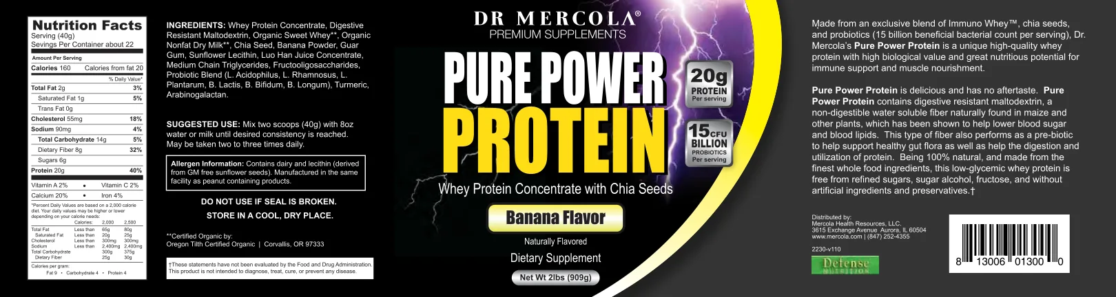 Label for Pure Power Protein Banana Flavor