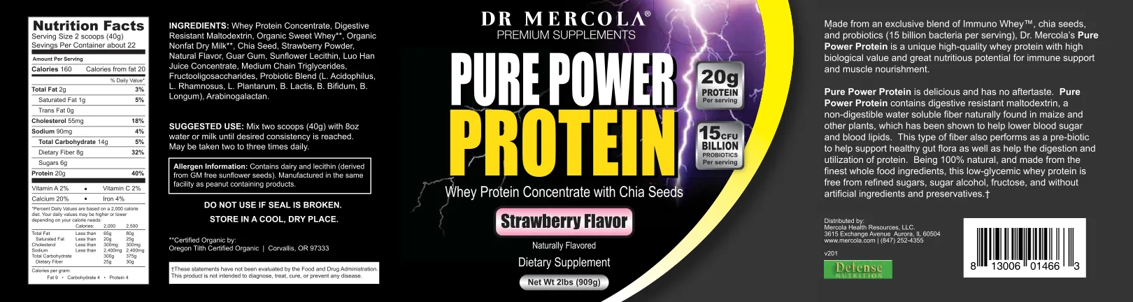 Label for Pure Power Protein Strawberry Flavor