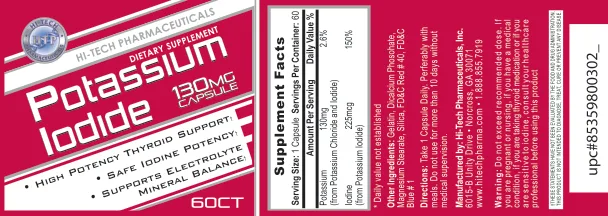 Label for Potassium Iodide 130 mg