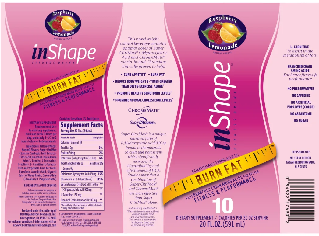 Label for inShape Fitness Drink Raspberry Lemonade