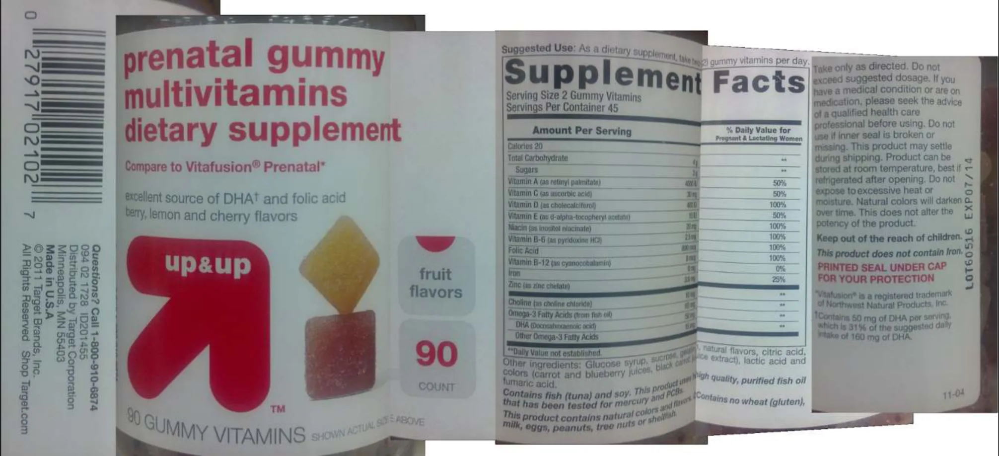 Label for Prenatal Gummy Multivitamins Fruit Flavors