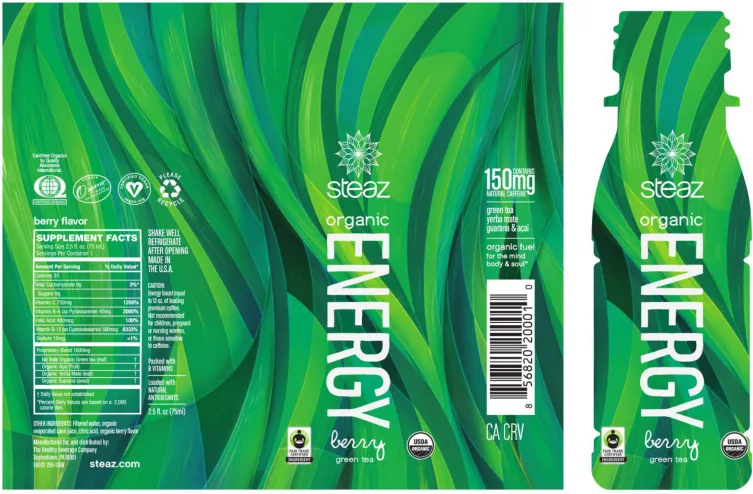 Label for Organic Energy Berry Green Tea