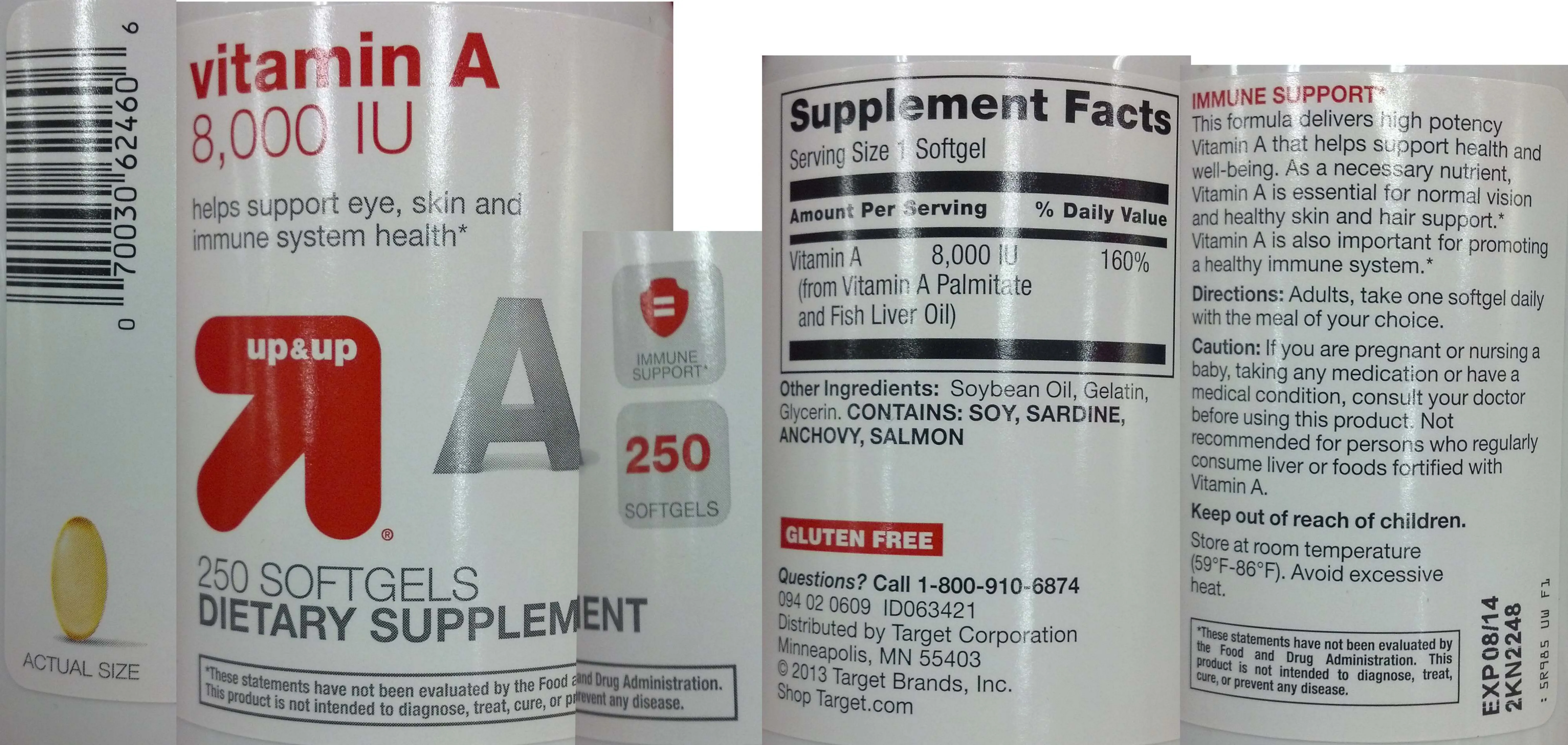Label for Vitamin A 8,000 IU