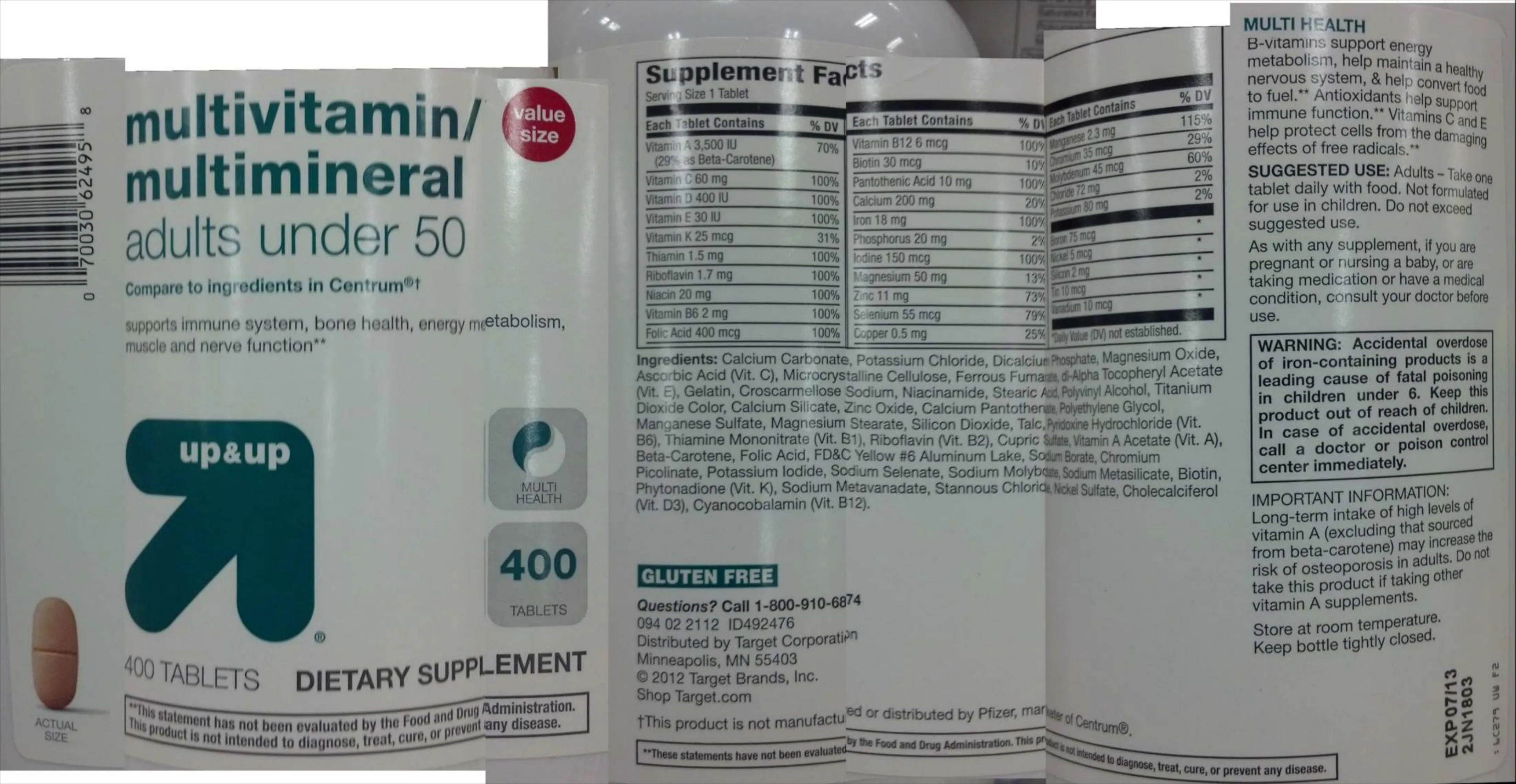 Label for Multivitamin/Multimineral Adults Under 50