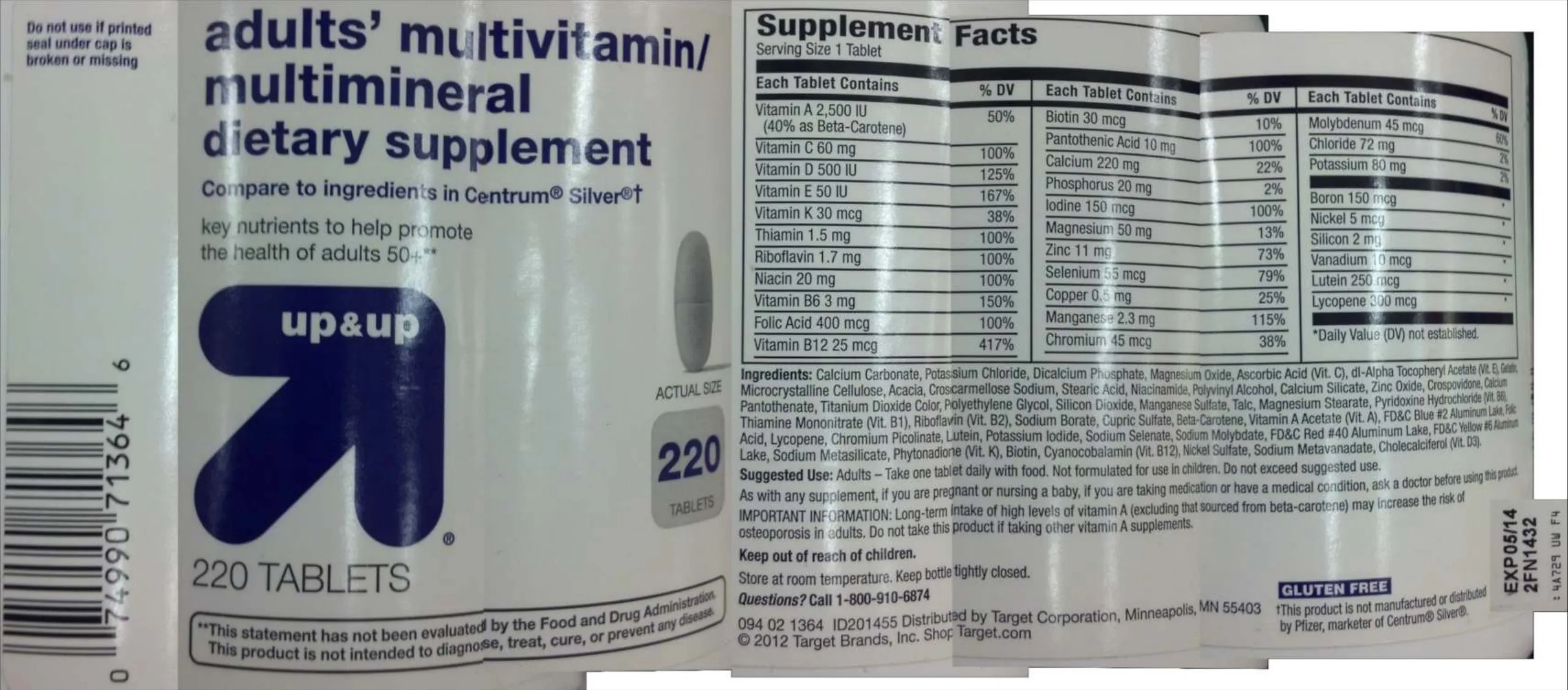Label for Adults' 50+ Multivitamin/Multimineral