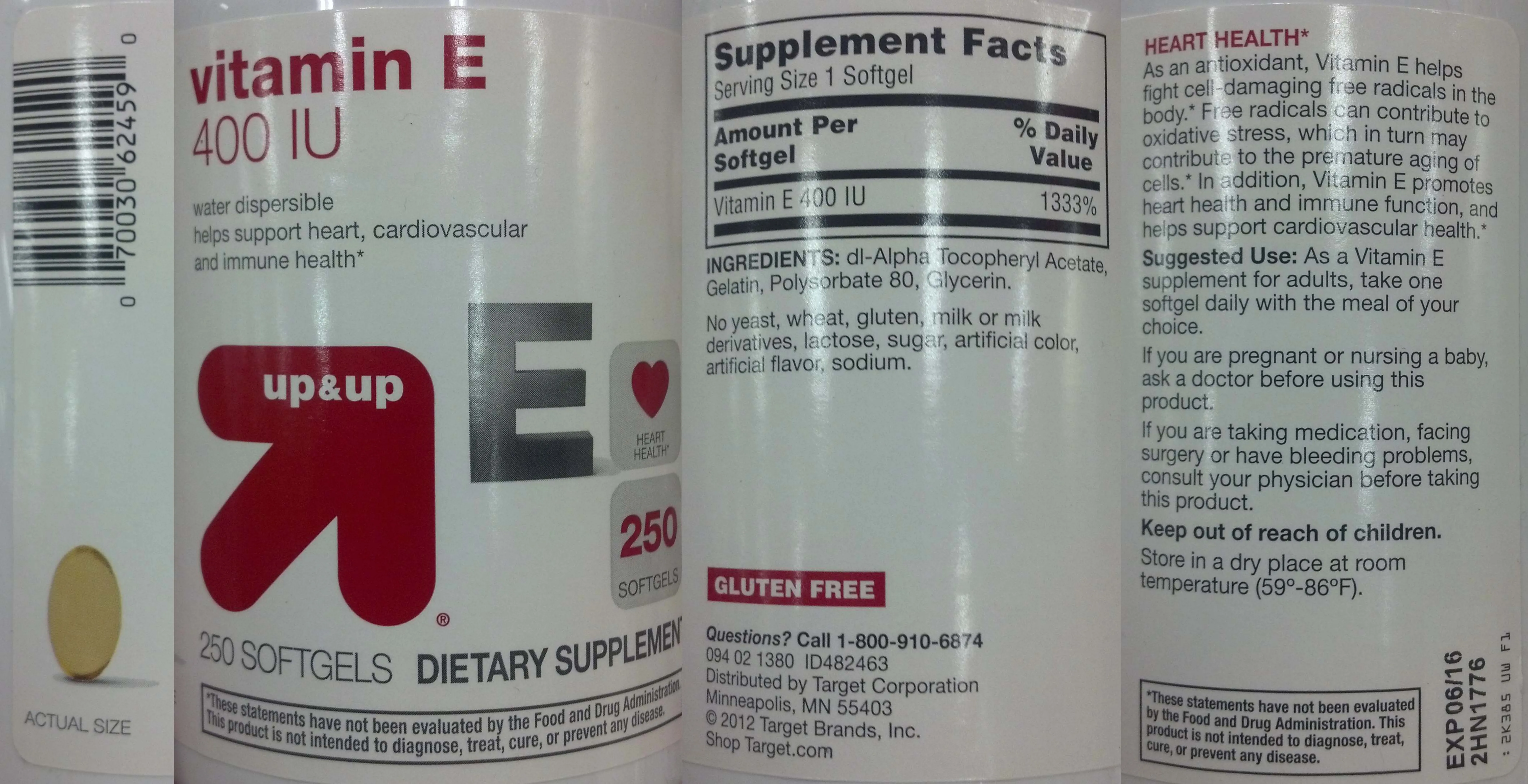 Label for Vitamin E 400 IU