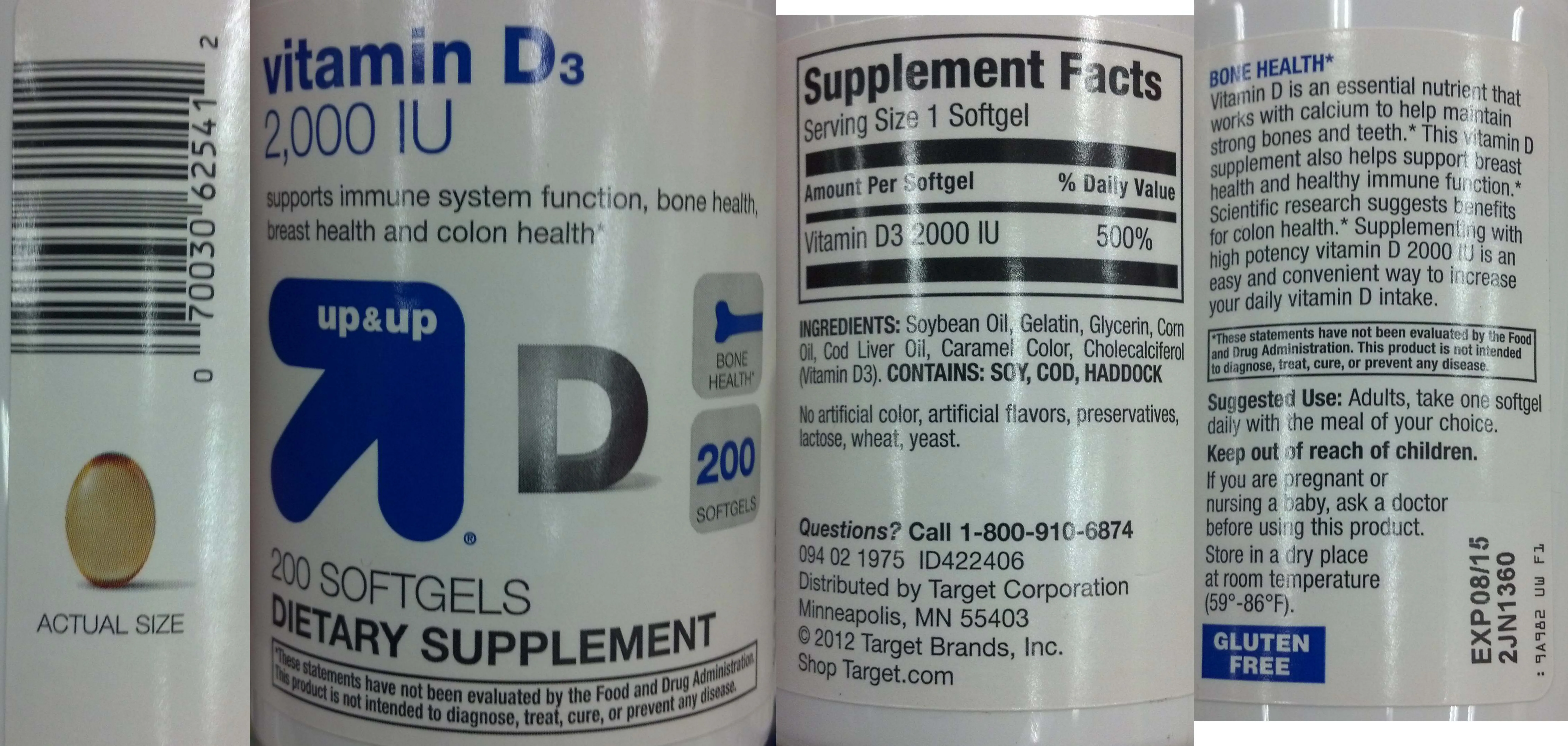 Label for Vitamin D3 2,000 IU