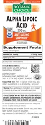 Label for Alpha Lipoic Acid 250 mg