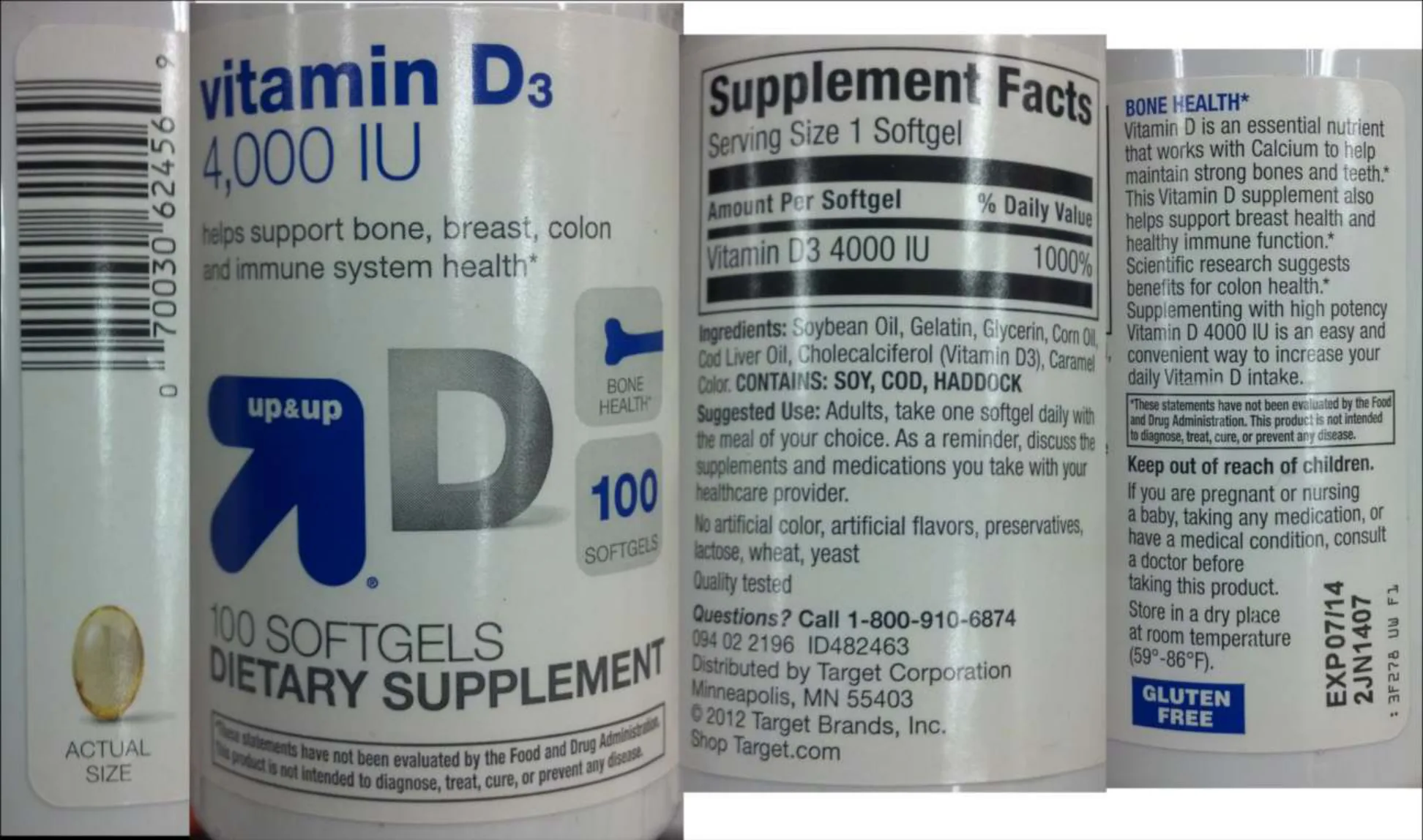 Label for Vitamin D3 4,000 IU