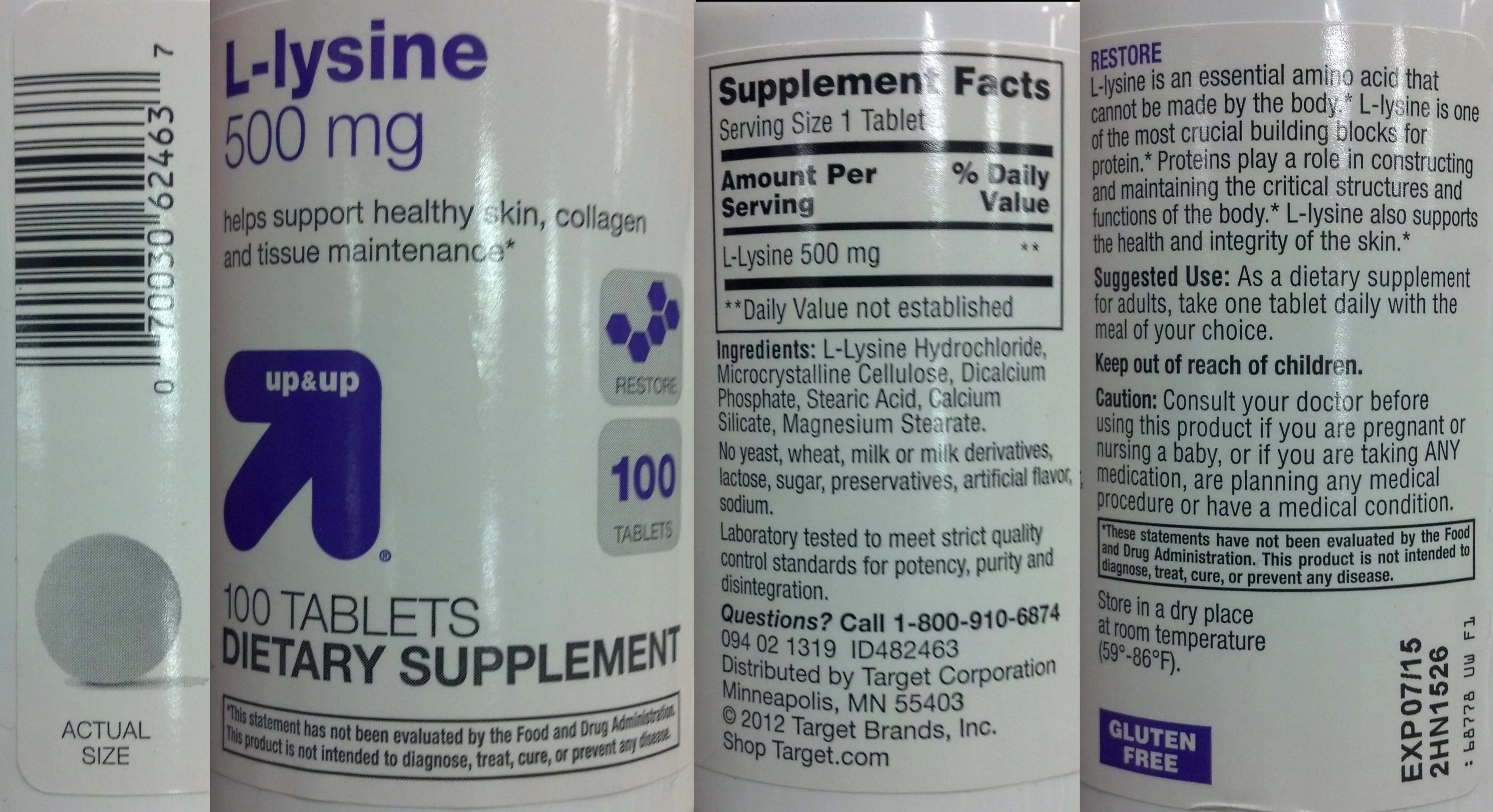 Label for L-Lysine 500 mg