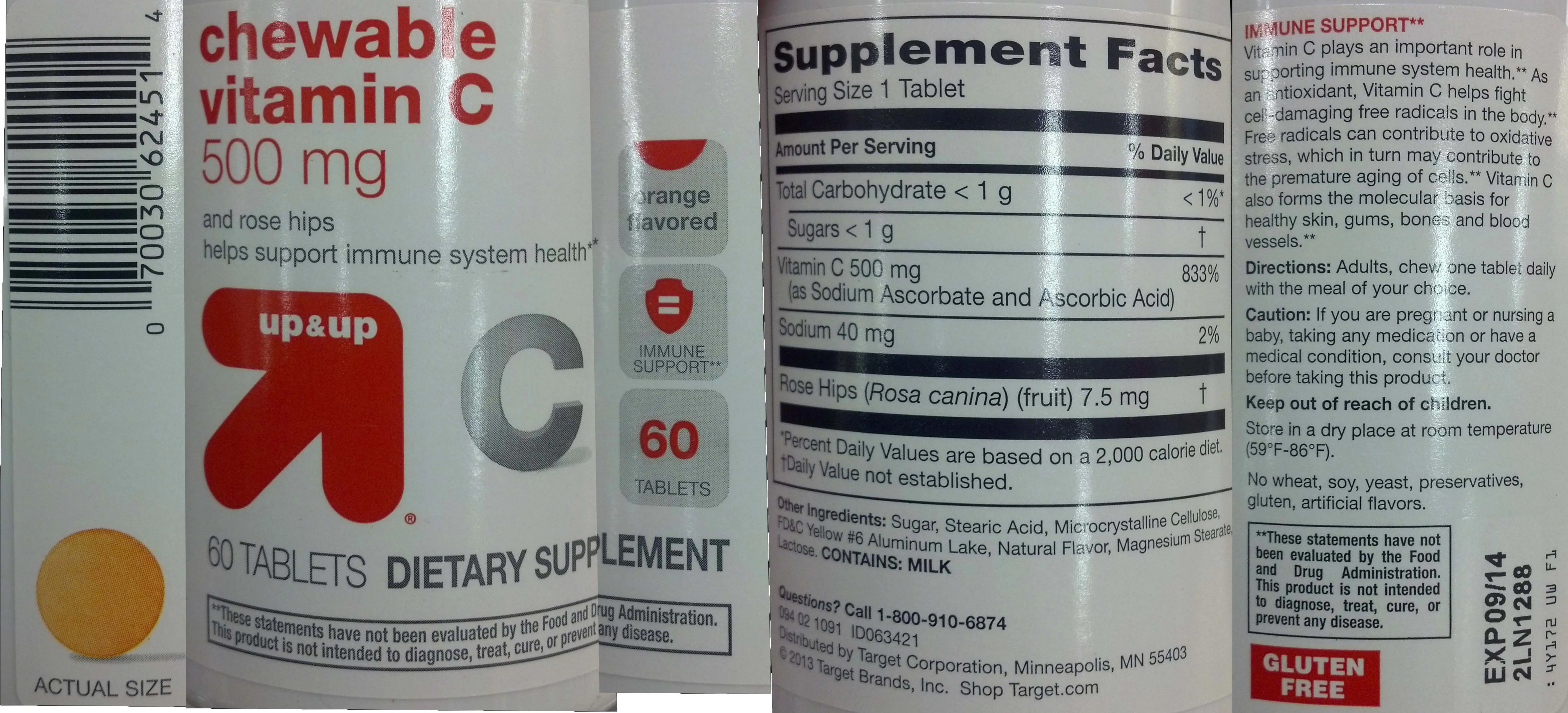 Label for Chewable Vitamin C 500 mg and Rose Hips Orange Flavored