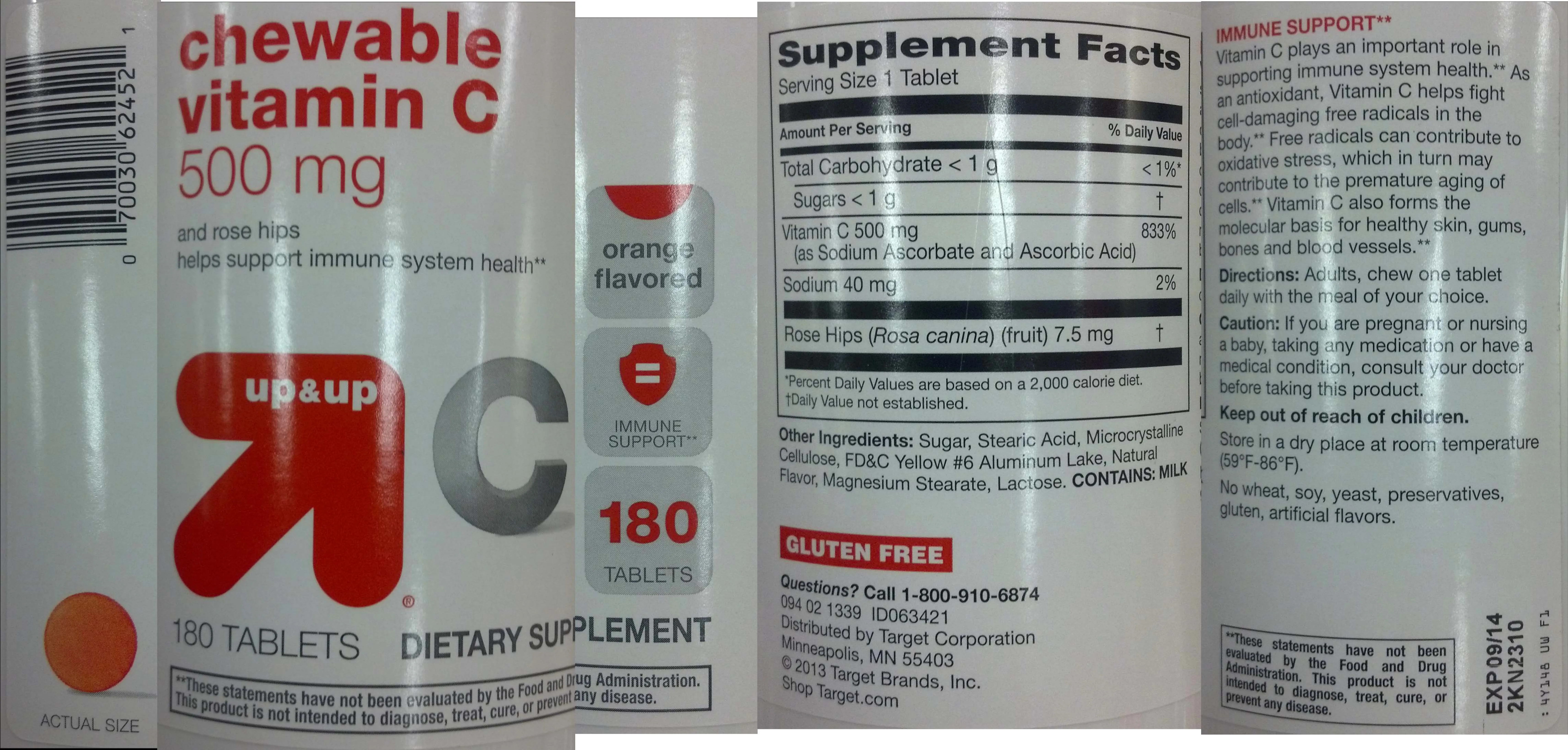 Label for Chewable Vitamin C 500 mg And Rose Hips Orange Flavored