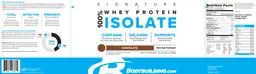 Label for 100% Whey Protein Isolate Chocolate