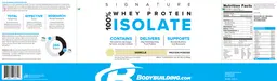 Label for 100% Whey Protein Isolate Vanilla