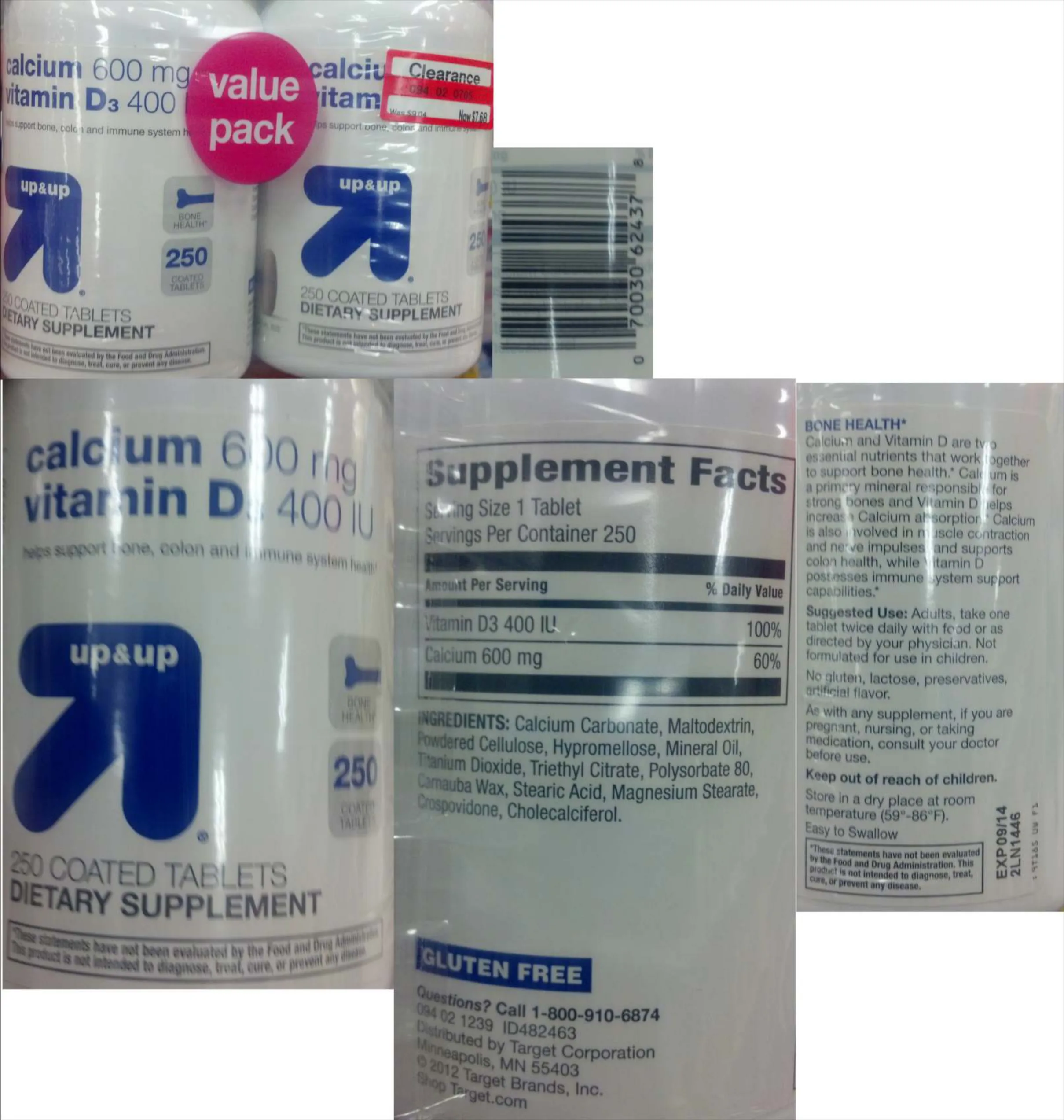Label for Calcium 600 mg Vitamin D 400 IU