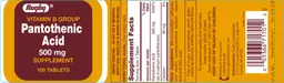 Label for Pantothenic Acid 500 mg