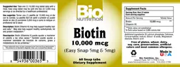 Label for Biotin 10,000 mcg