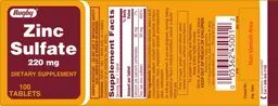 Label for Zinc Sulfate 220 mg