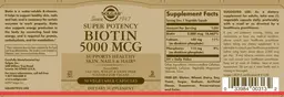 Label for Super Potency Biotin 5000 mcg