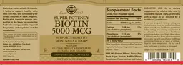 Label for Super Potency Biotin 5000 mcg