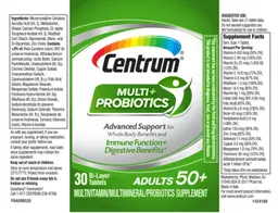 Label for Centrum Multi + Probiotics Adults 50+