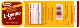 Label for Natural L-Lysine 500 mg
