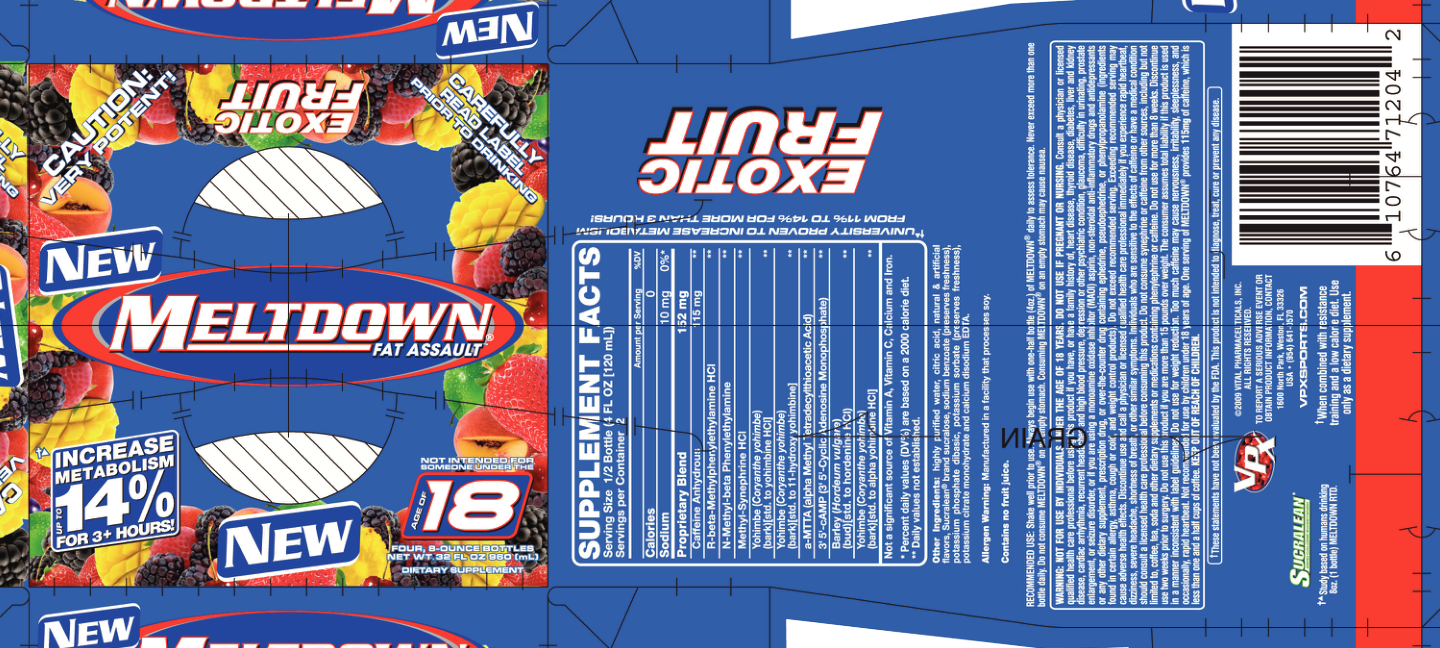 Label for Meltdown Fat Assault Exotic Fruit