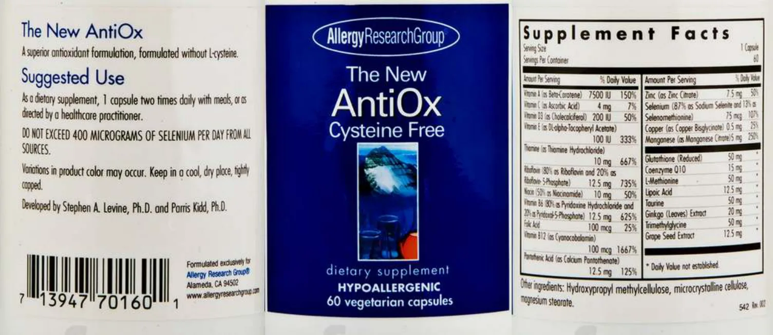 Label for The New AntiOx Cysteine Free
