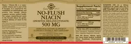 Label for No-Flush Niacin (Inositol Hexanicotinate) 500 mg