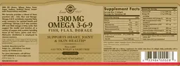 Label for 1300 mg Omega 3-6-9 Fish, Flax, Borage