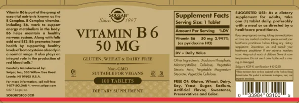 Label for Vitamin B6 50 mg