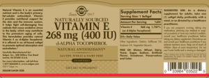 Label for Naturally Sourced Vitamin E 268 mg (400 IU) D-Alpha Tocopherol